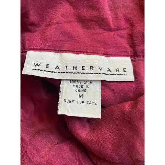 VTG Weathervane 100% Silk Buttons Up  Long Sleeve Red Shirt Women Size M Pocket - Picture 3 of 5